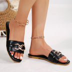 Avery - Women’s Open Toe Metal Accent Slide Sandals