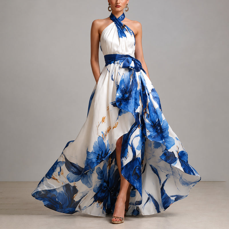 Beatrice - Women's Floral Halter Neck Maxi Dress