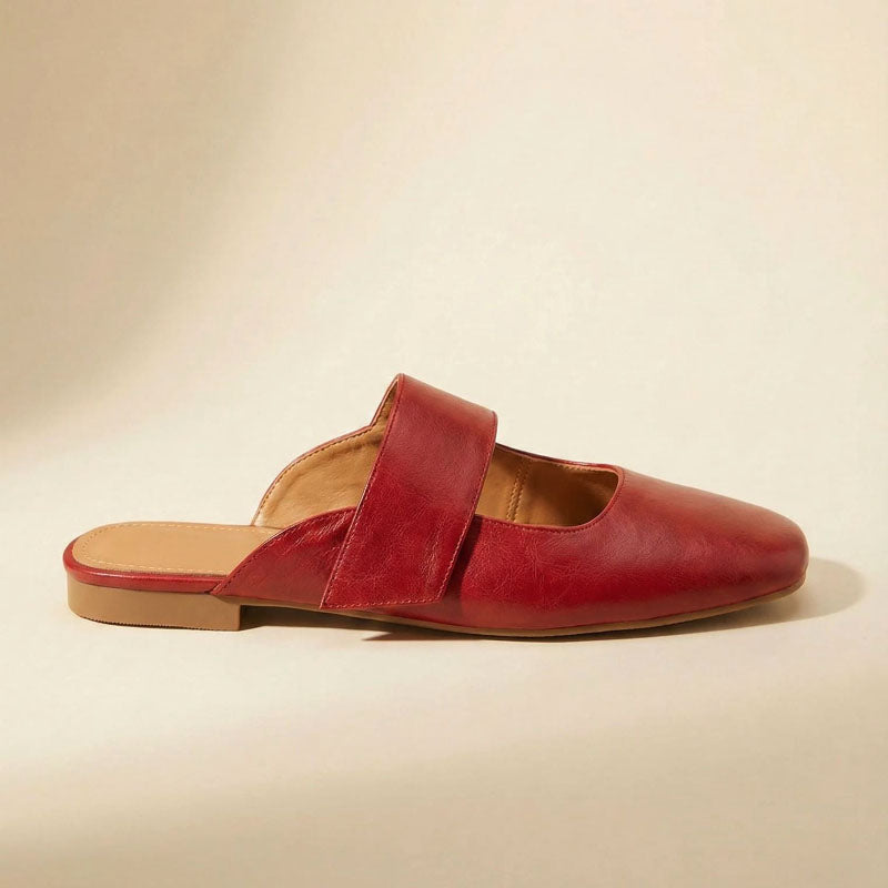 Bella - Women’s Genuine Leather Closed Toe Mule Flats