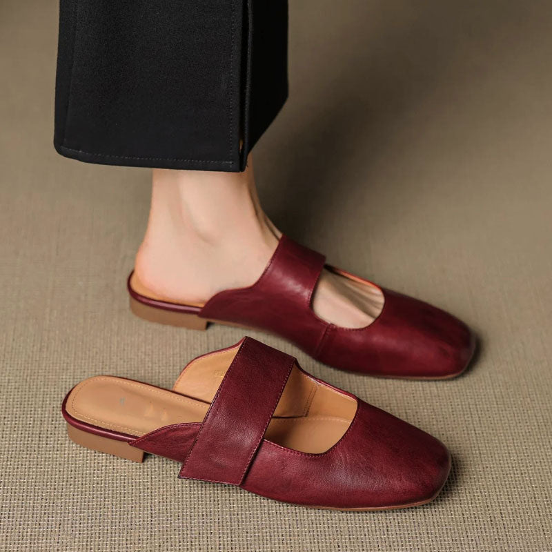 Bella - Women’s Genuine Leather Closed Toe Mule Flats
