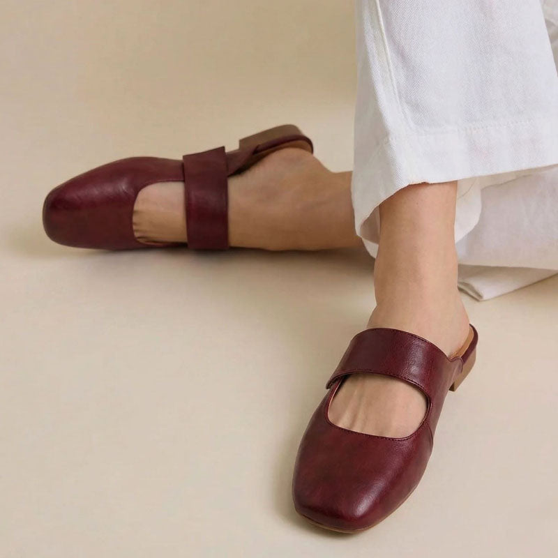Bella - Women’s Genuine Leather Closed Toe Mule Flats