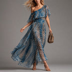 Bellamy - Women’s One Shoulder Leopard Print Maxi Dress