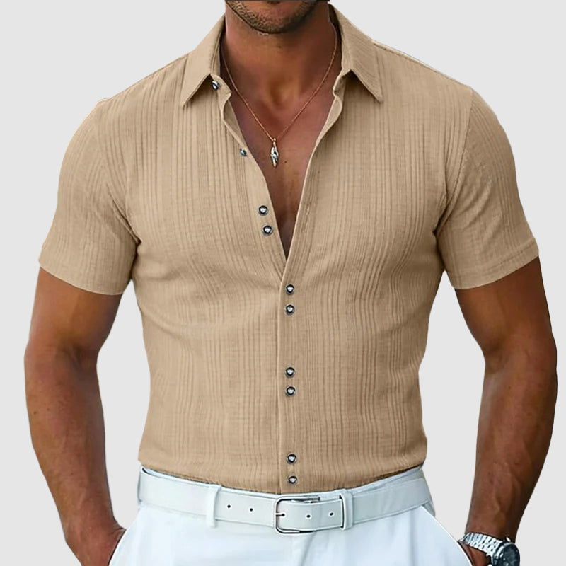 Bennett - Men’s Ribbed Button-Up Knit Polo Shirt