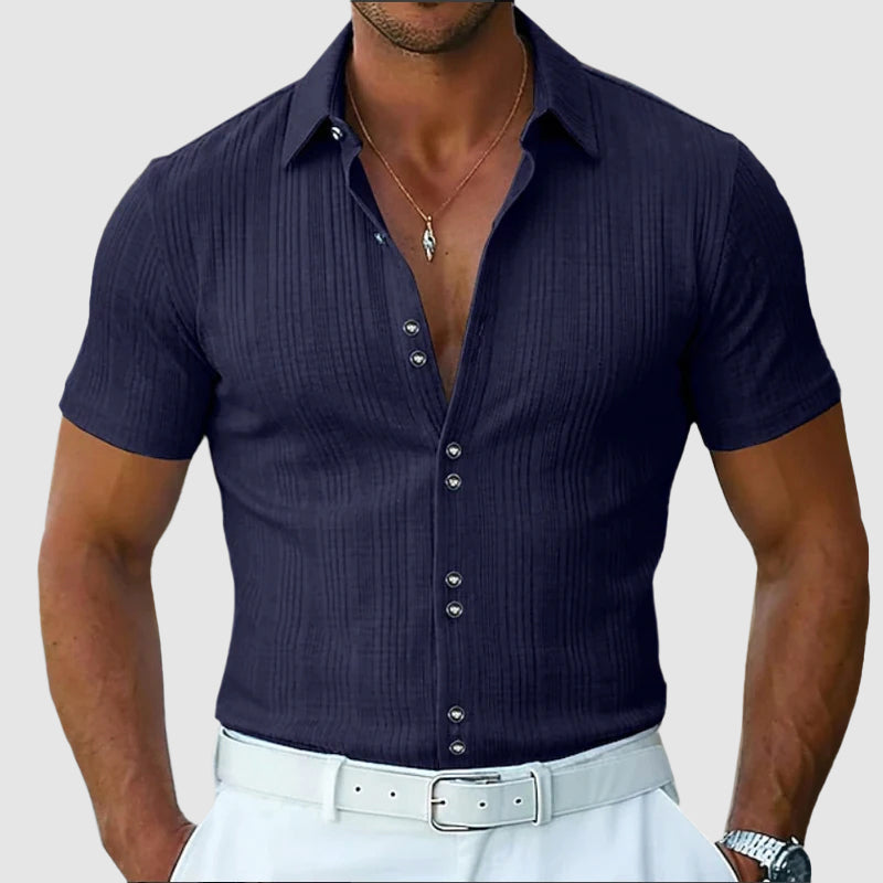 Bennett - Men’s Ribbed Button-Up Knit Polo Shirt