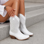 Bianca - Women's Perforated Pointed Toe Heeled Boots