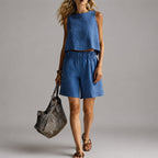 Blaire - Women's Linen-Look Crop Top & Shorts Set