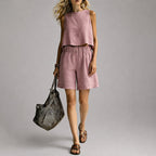 Blaire - Women's Linen-Look Crop Top & Shorts Set