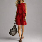 Blaire - Women's Linen-Look Crop Top & Shorts Set
