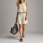 Blaire - Women's Linen-Look Crop Top & Shorts Set