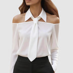 Brianna - Women’s Off Shoulder Tie Neck Blouse