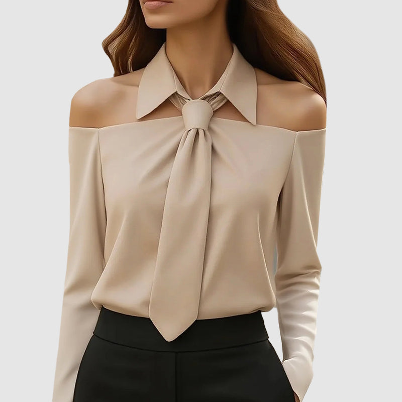 Brianna - Women’s Off Shoulder Tie Neck Blouse
