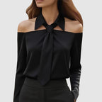 Brianna - Women’s Off Shoulder Tie Neck Blouse