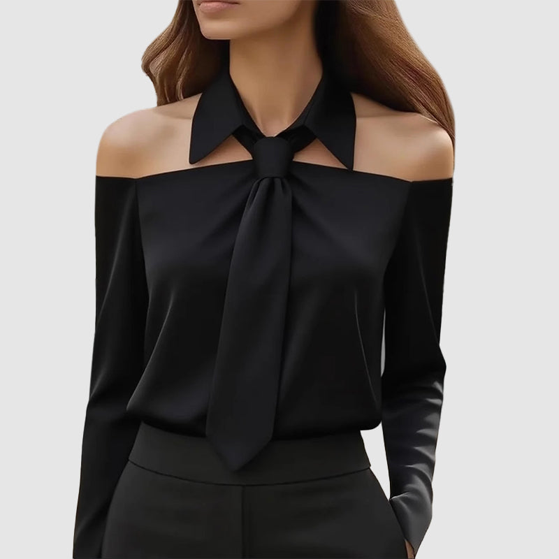 Brianna - Women’s Off Shoulder Tie Neck Blouse