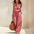 Brielle - Women's Linen-Look Halter Neck Jumpsuit