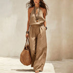 Brielle - Women's Linen-Look Halter Neck Jumpsuit