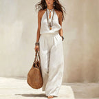 Brielle - Women's Linen-Look Halter Neck Jumpsuit