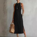 Brooke - Women's Linen Look Lace Trim Midi Dress