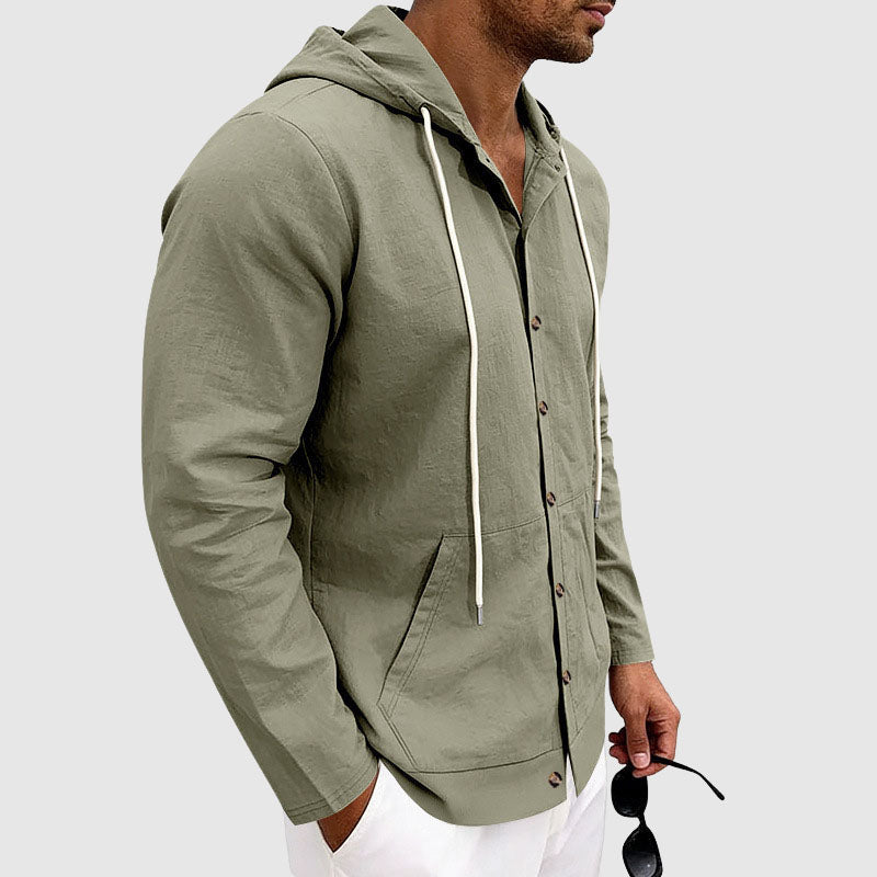 Bryan - Men’s Linen Hooded Button-Up Shirt