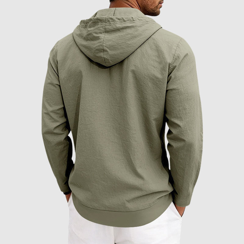 Bryan - Men’s Linen Hooded Button-Up Shirt