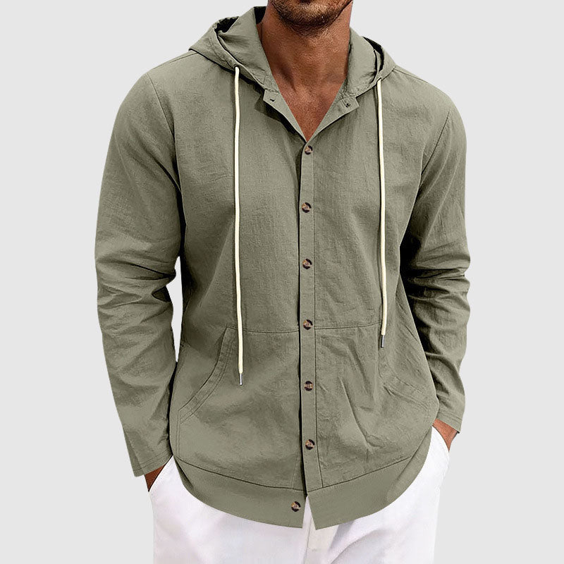 Bryan - Men’s Linen Hooded Button-Up Shirt