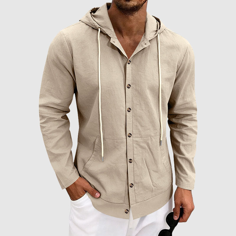 Bryan - Men’s Linen Hooded Button-Up Shirt