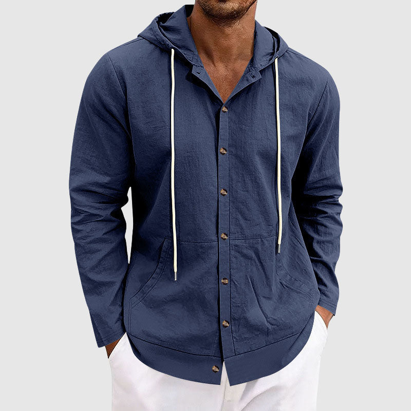 Bryan - Men’s Linen Hooded Button-Up Shirt