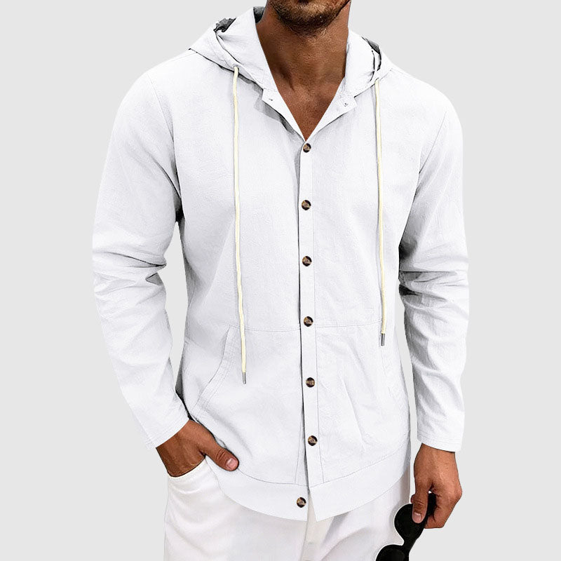 Bryan - Men’s Linen Hooded Button-Up Shirt