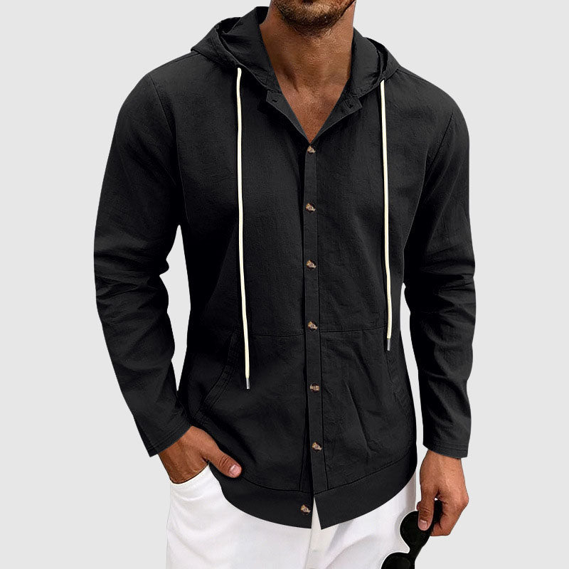 Bryan - Men’s Linen Hooded Button-Up Shirt