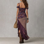 Cadence - Women's Mixed Print Draped Slit Maxi Dress