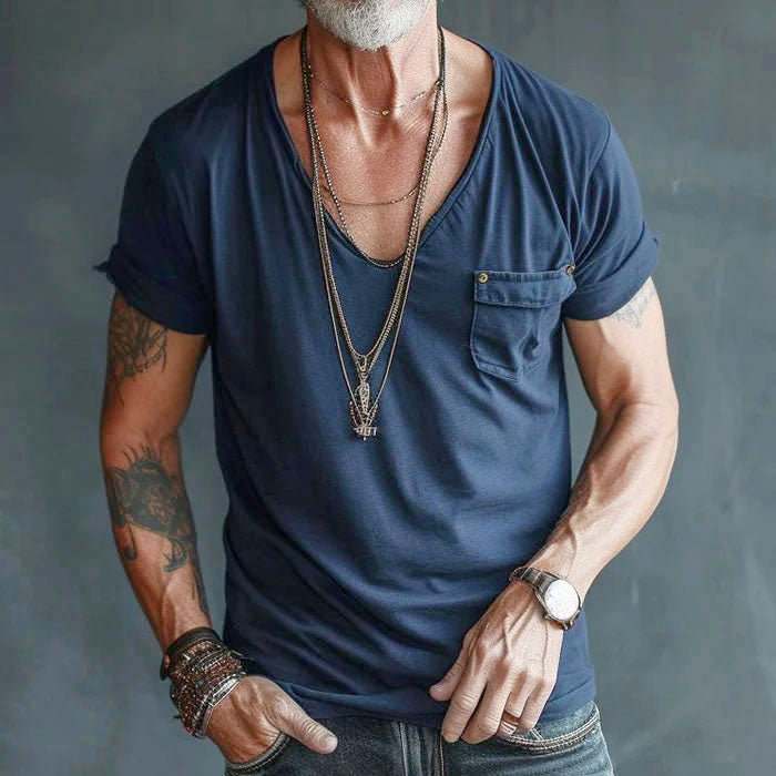 Caleb - Men’s Deep V Neck Short Sleeve Pocket T-Shirt