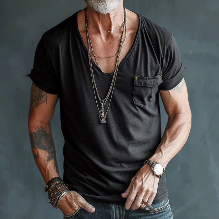 Caleb - Men’s Deep V Neck Short Sleeve Pocket T-Shirt