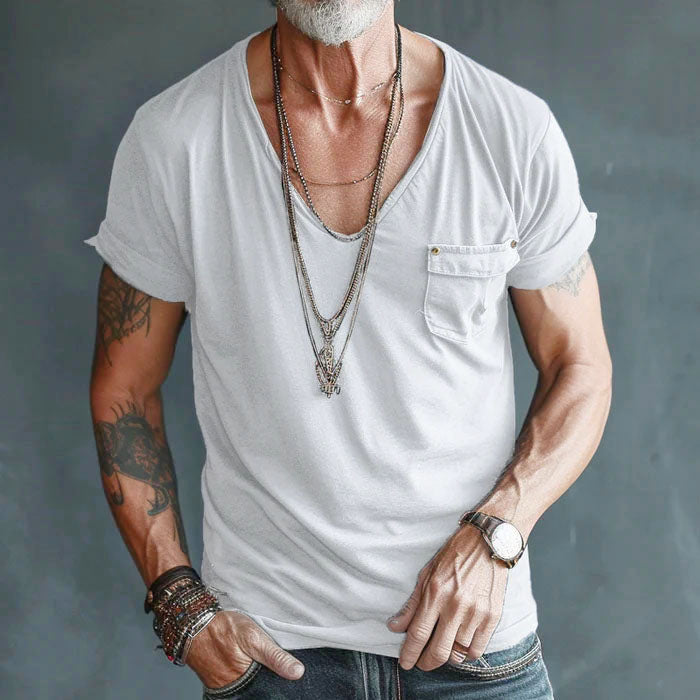 Caleb - Men’s Deep V Neck Short Sleeve Pocket T-Shirt