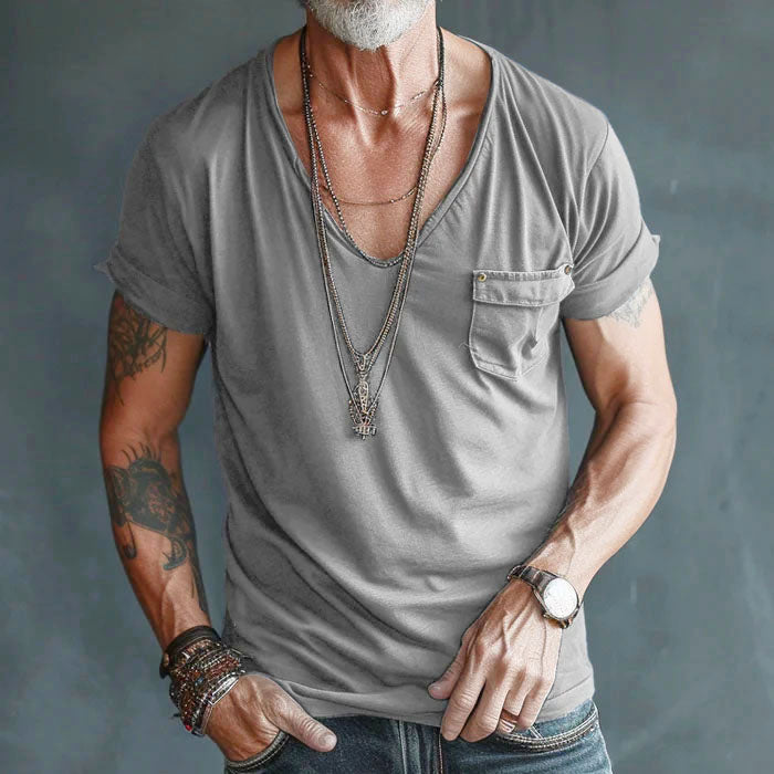 Caleb - Men’s Deep V Neck Short Sleeve Pocket T-Shirt