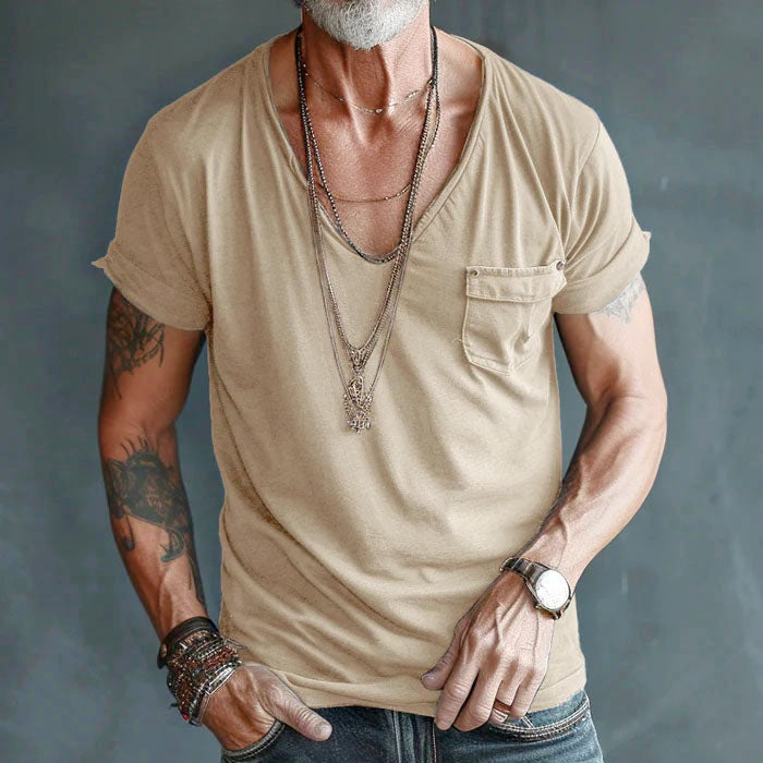 Caleb - Men’s Deep V Neck Short Sleeve Pocket T-Shirt