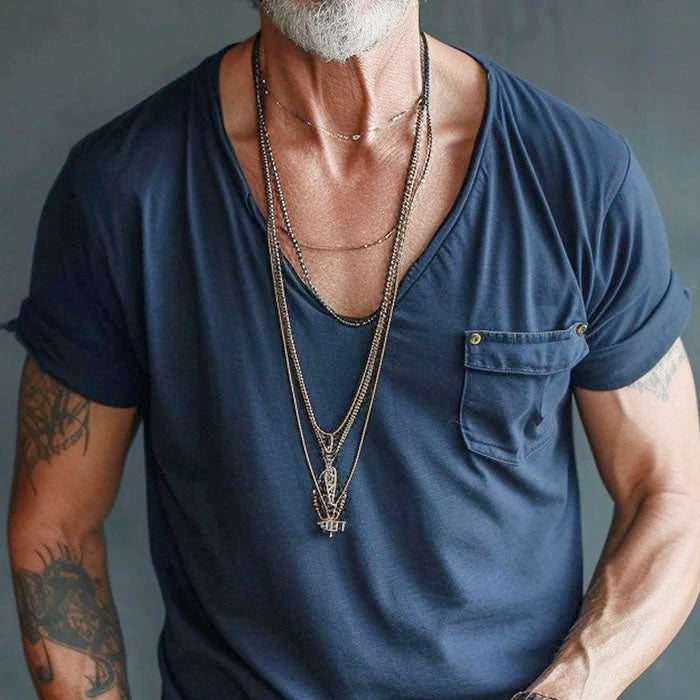 Caleb - Men’s Deep V Neck Short Sleeve Pocket T-Shirt