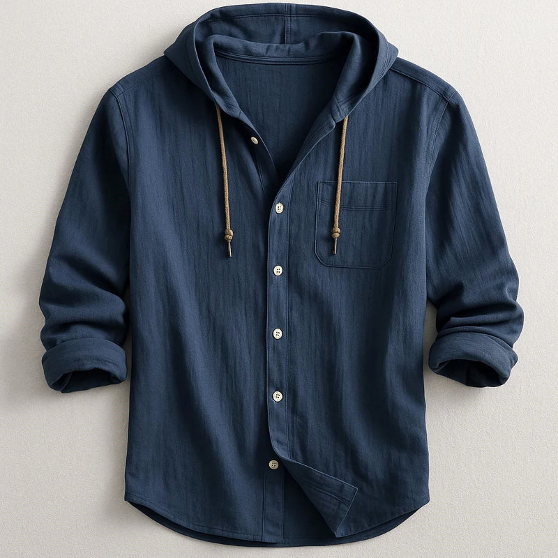 Calvin - Men’s Casual Cotton Hooded Button-Up Shirt