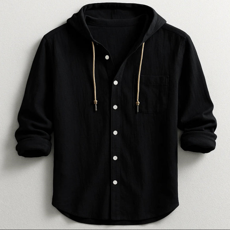 Calvin - Men’s Casual Cotton Hooded Button-Up Shirt