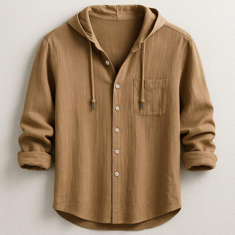 Calvin - Men’s Casual Cotton Hooded Button-Up Shirt