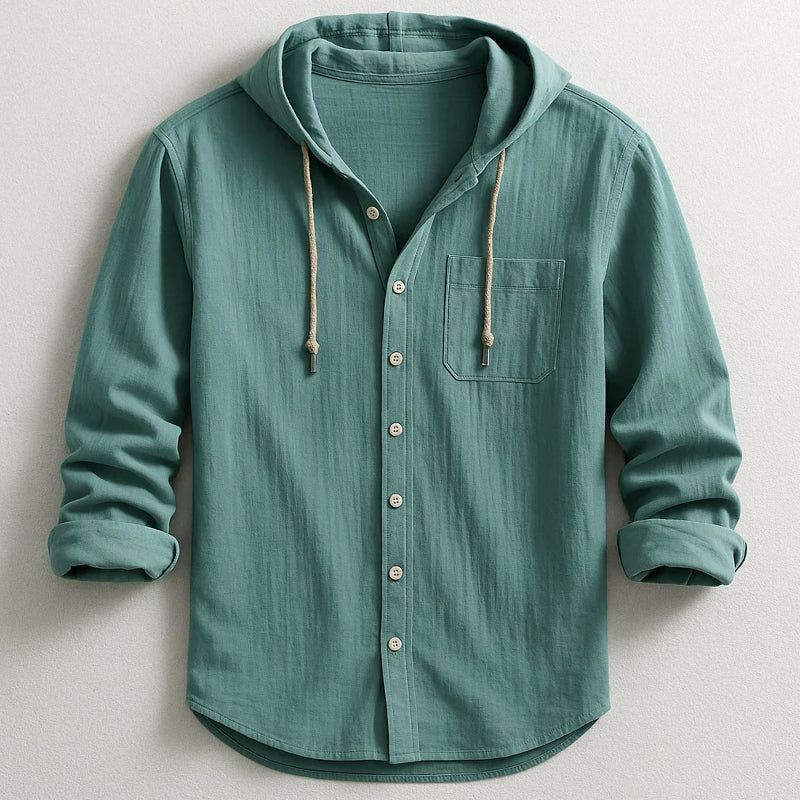 Calvin - Men’s Casual Cotton Hooded Button-Up Shirt