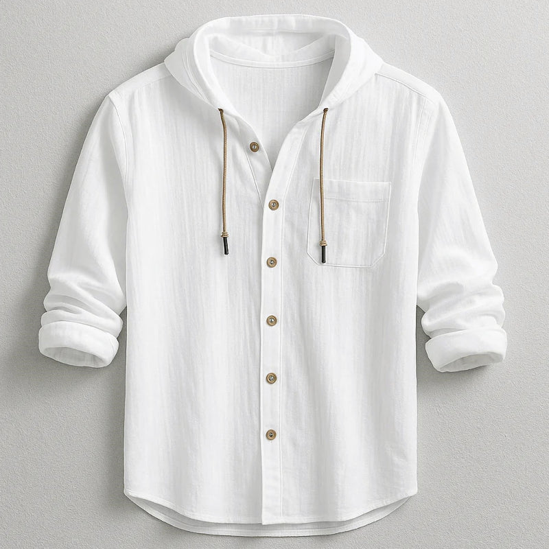 Calvin - Men’s Casual Cotton Hooded Button-Up Shirt