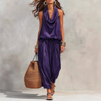 Carolina - Women's Draped Halter Top & Wide Leg Set