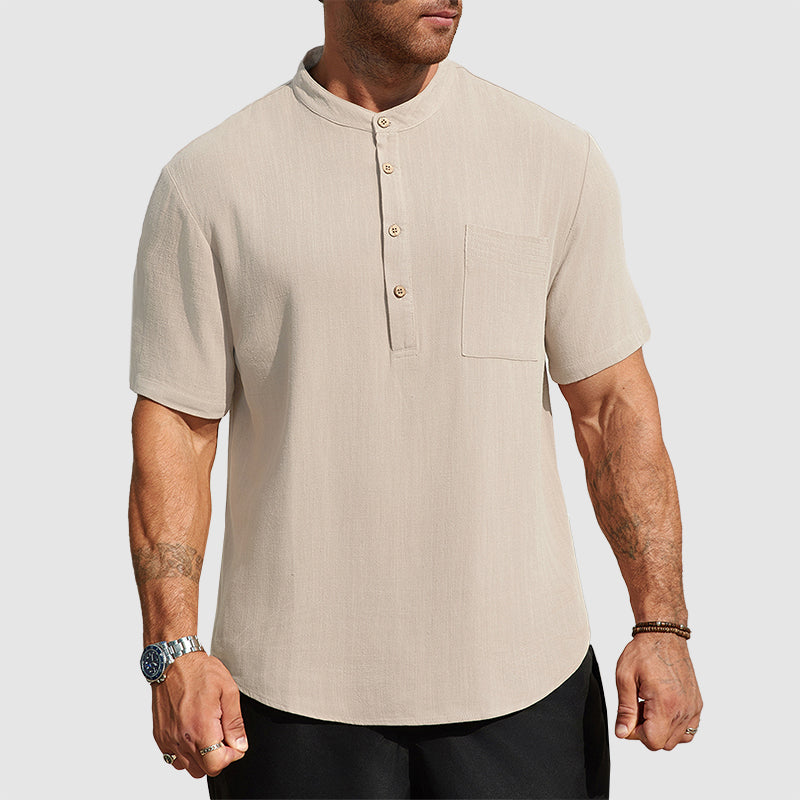 Cayden - Men’s Linen-Blend Short Sleeve Henley Shirt