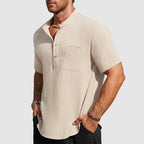 Cayden - Men’s Linen-Blend Short Sleeve Henley Shirt
