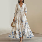Cecelia - Women's Floral Pleated V-Neck Maxi Dress