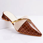 Chloe - Women’s Pointed Toe Croc Pattern Slip On Mule Flats