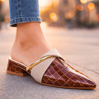 Chloe - Women’s Pointed Toe Croc Pattern Slip On Mule Flats