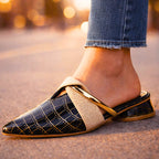 Chloe - Women’s Pointed Toe Croc Pattern Slip On Mule Flats