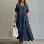Claire - Women's Pleated Linen Look Maxi Dress