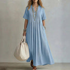 Claire - Women's Pleated Linen Look Maxi Dress