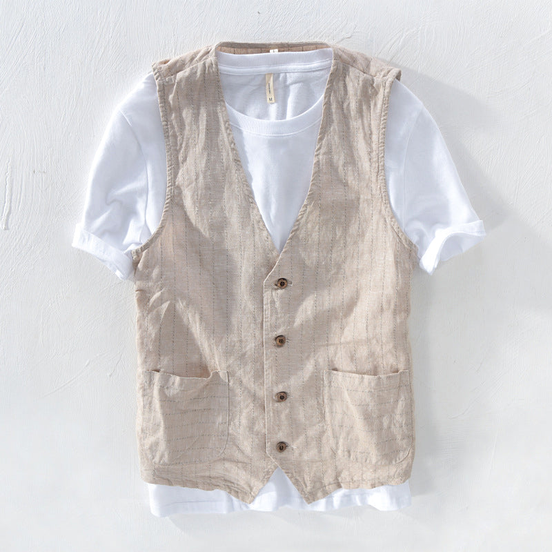 Clarence - Men’s Vintage Style Linen Pocket Vest